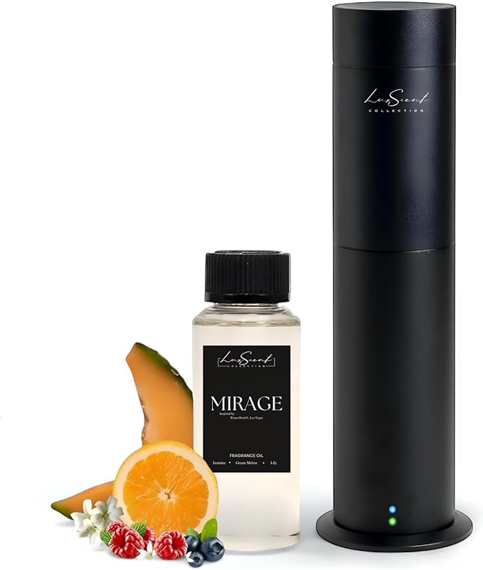 Aroma Scent Diffuser Starter Kit for Up to 1000SQ. FT. Coverage - 120ML Waterless Essential Aroma Scent Oil Included - Luxury Aroma Diffuser Ideal for Home, Office & Hotel (Black, Mirage) - Bloomnest