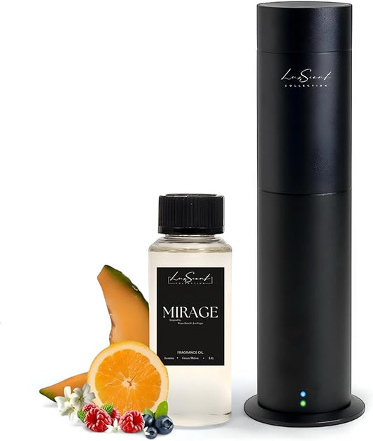 Aroma Scent Diffuser Starter Kit for Up to 1000SQ. FT. Coverage - 120ML Waterless Essential Aroma Scent Oil Included - Luxury Aroma Diffuser Ideal for Home, Office & Hotel (Black, Mirage) - Bloomnest