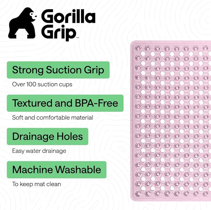 GORILLA GRIP Patented Square Shower Stall Mat, Small Bathtub Floor Mats for Stand Up Showers, Suction Cups and Drainage Holes, Machine Wash, Soft on Feet, Bathroom Accessories 21x21 Inch, Light Pink - Bloomnest