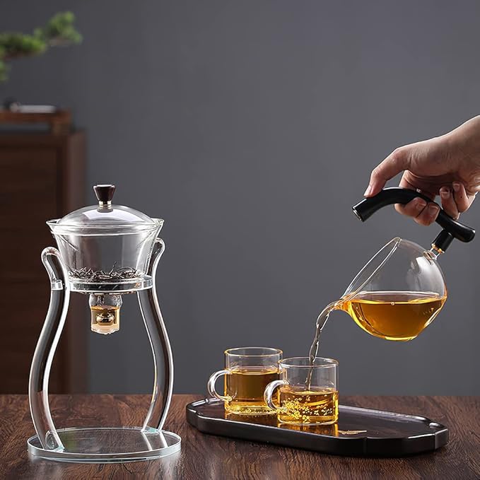 Lazy Kungfu Drip TeaPot, Heat Resistant Tea Set, Semi-Automatic Glass Teapot Suit for Magnetic Water Flow Wooden Glass Teapot Set - Bloomnest
