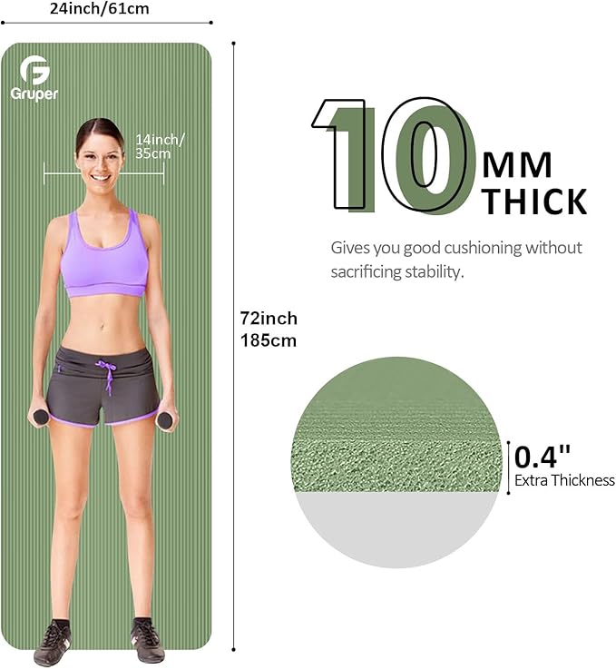 Yoga Mat Non Slip NBR Thick Yoga Mat, 72"L x 32"/24"W x 0.6"/0.4"TH (185cm x 80cm/61cm x 15mm/10mm), Anti-Tear Exercise Mat with Carrying Strap and Bag, Workout Mats for Yoga, Pilates, Floor Exercises - Bloomnest