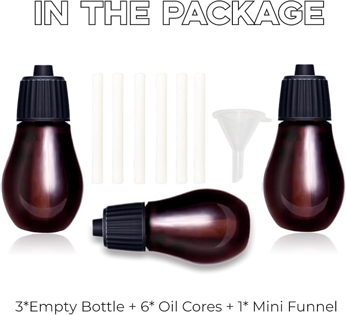 Empty Bottles for Essential Oils Refilling, 3 Empty Bottles & 6 Filter Cottons & 1 Mini Funnel Fit Waterless Aroma Diffuser AGEMANY