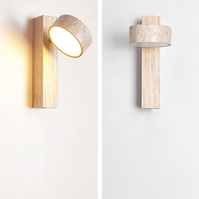 Japanese Wabi-Sabi LED Wall Sconce with Natural Stone Shade,Vintage Swivel Wall Lights,Modern Wall Sconce for Bathroom Mirror, Kitchen,Dining Room,Hallway,Vanity Lighting (B, 1 Head) - Bloomnest