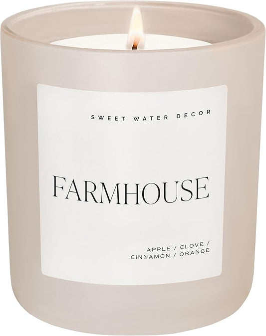 Sweet Water Decor Farmhouse Candle - Apple, Clove, Orange, Cinnamon Scented Candles for Home - 15oz Tan Jar, 70+ Hour Burn Time, Made in The USA - Refreshing Apple Scented Candles - Bloomnest