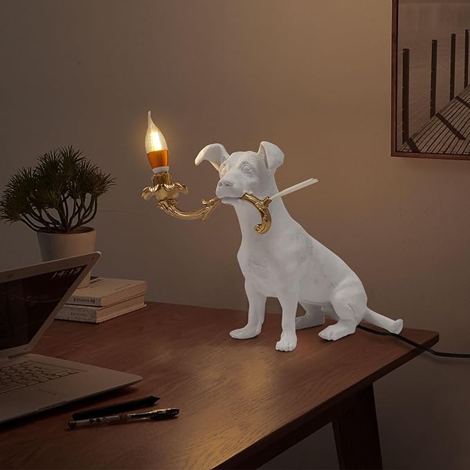 Eapmic Resin Dog Table Lamp, Animal Desk Lights, Bedside Decoration Animal Shape Light, Creative Desk Lamps with E12 Bulb Base, Unique Dog Shaped Table Light for Bedroom Office, Home Decor Lighting - Bloomnest