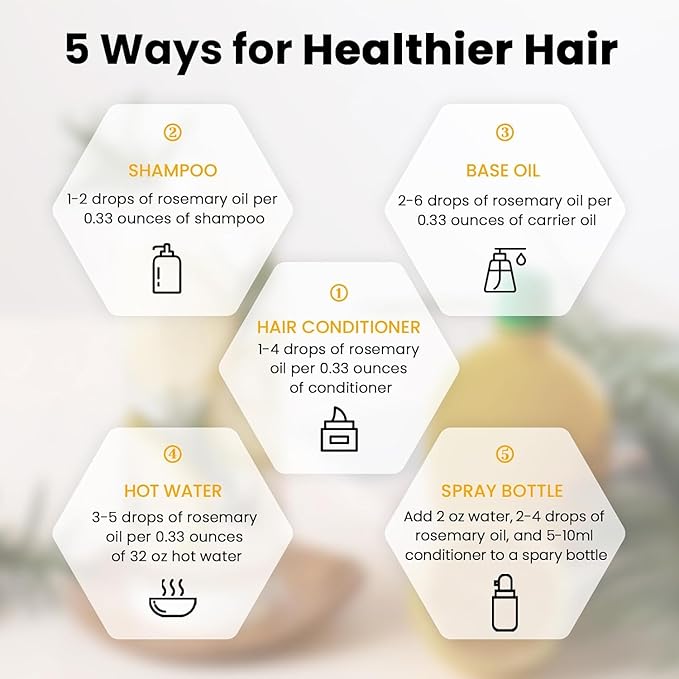 HIQILI Rosemary Essential Oil, 100% Pure & Natural, for Shampoo, Conditioner, Skin & Diffuser - 3.38 Fl Oz - Bloomnest