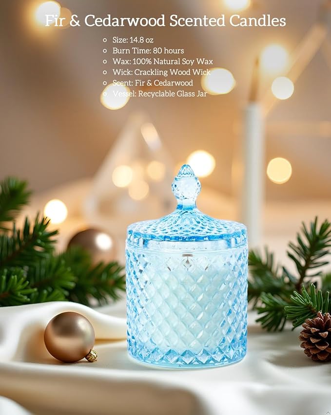 Fir&Cedarwood Scented Candles, 14.8oz Natural Soy Wax, Large Wood Wick Candles for Home, 80H Long-Lasting, Clean Burn, Non Toxci, Luxury Candle Gift for Women & Men,Housewarming - Bloomnest