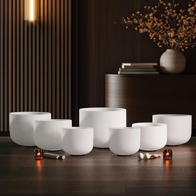 CVNC 432HZ 7-12 Inch Set Of 7 Pcs Frosted Quartz Crystal Singing Bowls With 2 Pcs Carrying Case bag Sound Healing - Bloomnest