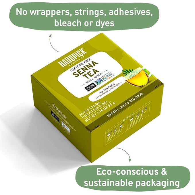 HANDPICK, Senna Tea Bags (50 Count) Non-GMO, Caffeine Free, Senna Leaves- Mild Taste | Premium Round Eco-conscious Tea Bags - Bloomnest