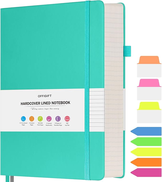 Lined Notebook Journal for Women Men, A5 College Ruled Notebook, 312 Numbered Pages Notebooks for Work, 100gsm Paper Daily Journal, Hardcover Vegan Leather Journals for Writing Office, Peacock Blue - Bloomnest