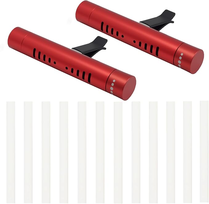 2 Pack Car Essential Oil Diffuser Vent Clip, Aluminum Essential Oil Car Diffuser Kit with 12 Pcs Odorless Sticks, Vent Clip for Cars, Office, Kitchen (Red, 2 Pcs) - Bloomnest