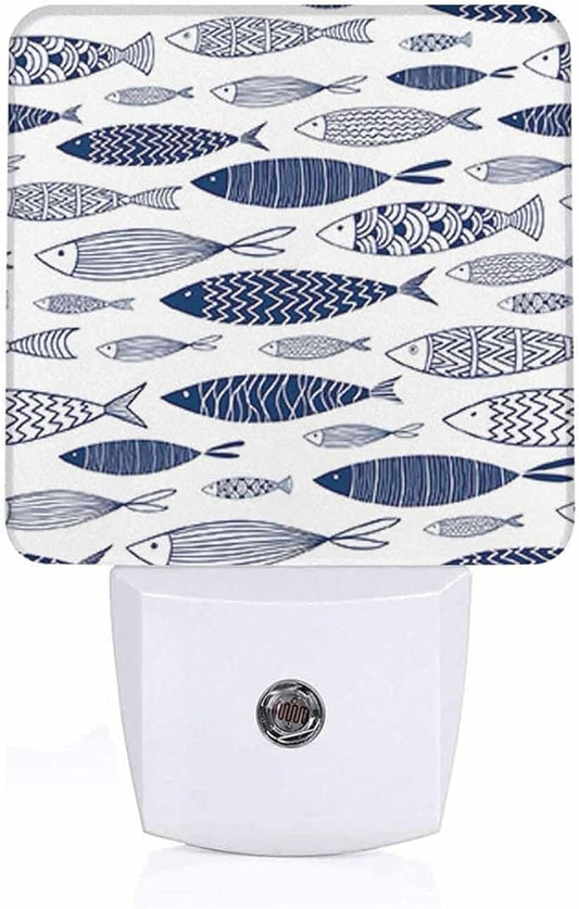 LED Night Light,Blue Doodle Ornamental Fish LED Night Light Plug into Wall with Dusk to Dawn Light Sensor White Energy Efficient Nightlight for Bedroom Bathroom Hallway Living Room Kitchen - Bloomnest