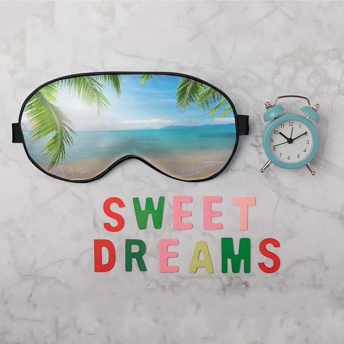 Tropical Beach Sleep Mask Eye Mask Palm Sand Sea Blue Sky Summer Sleep Mask Light Blocking Adjustable Smooth Soft Eye Masks for Women Deep Rest Travel - Bloomnest