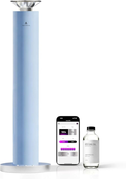 Waterless Scent Diffuser Starter Kit - Alloy Atomization System, Smart Rechargeable Hotel Scent Diffuser, 1500 Sq Ft Coverage, Including 120ml Essential Oil, for Home, Large Room, Spa, Pastel Blue - Bloomnest
