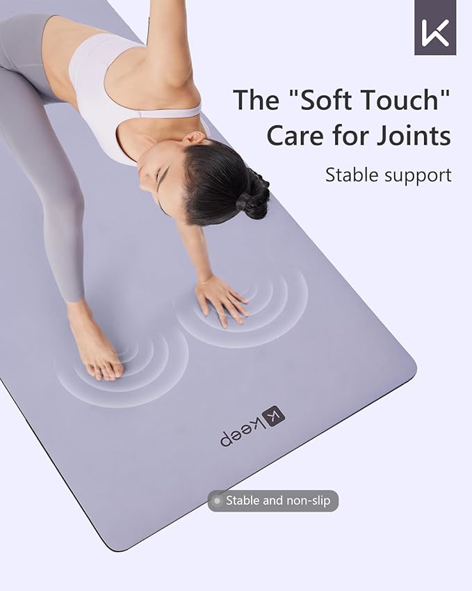 KEEP Professional Yoga Mat with Strap for Men and Women, 5mm Heavy High-Density Natural Rubber Mat for Premium Material Superior Grip, Non-Slip, Eco-Friendly 72"x26" Exercise Mat