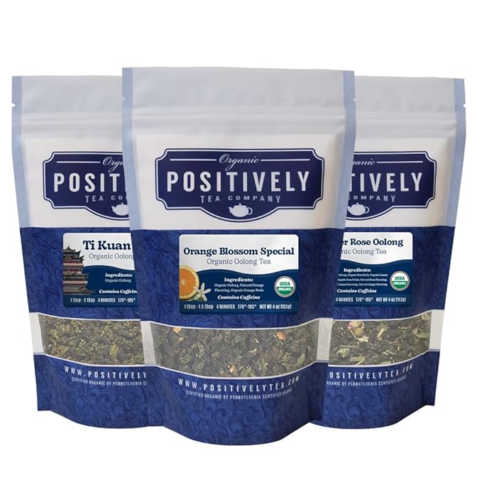 Organic Positively Tea Company, Oolong Tea Sampler, Loose Leaf, 4 Ounce, 3 Pack - Bloomnest