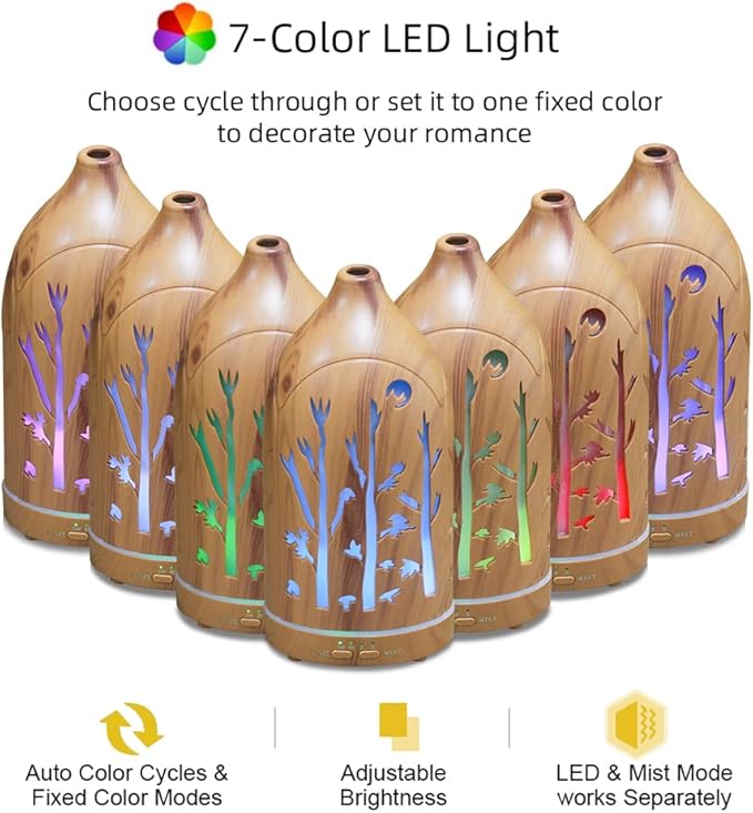3 Essential Oil Diffuser Set,7.1''x3.5'' Aromatherapy Diffusers,Desk Humidifiers for Office,Small 200ml Humidifier with 7 LED Colors Night Lights,Waterless Auto-Off for Home Decor Gift (Tree) - Bloomnest