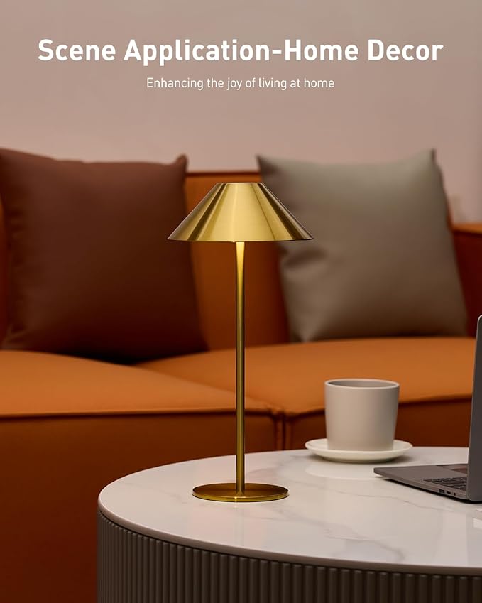 Bojim Gold Cordless Table Lamp, Rechargeable Touch Lamps with 3 Color Dimming, Wireless Battery Operated Lamp for Bedroom/Living Room - Bloomnest