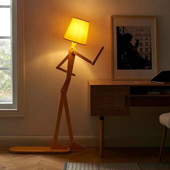 Cool Mini Wood Floor Lamp for Living Room Bedroom Farmhouse - Corner Decorative Reading Standing Light Creative Swing Arm Arc Design Gift for Kids Room (Egg Yellow) - Bloomnest