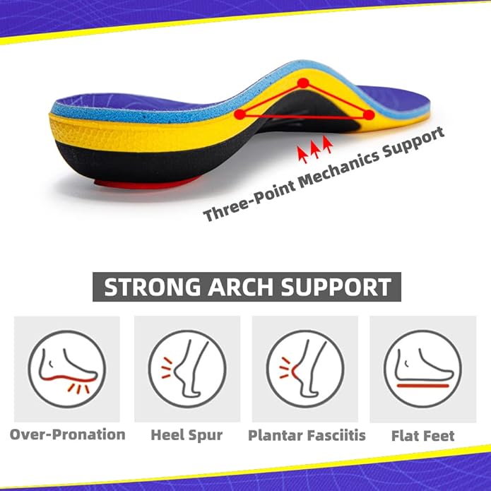 VALSOLE Heavy Duty Support Pain Relief Orthotics - 220+ lbs Plantar Fasciitis High Arch Support Insoles for Men Women, Flat Feet Orthotic Insert, Work Boot Shoe Insole, Absorb Shock with Every Step - Bloomnest