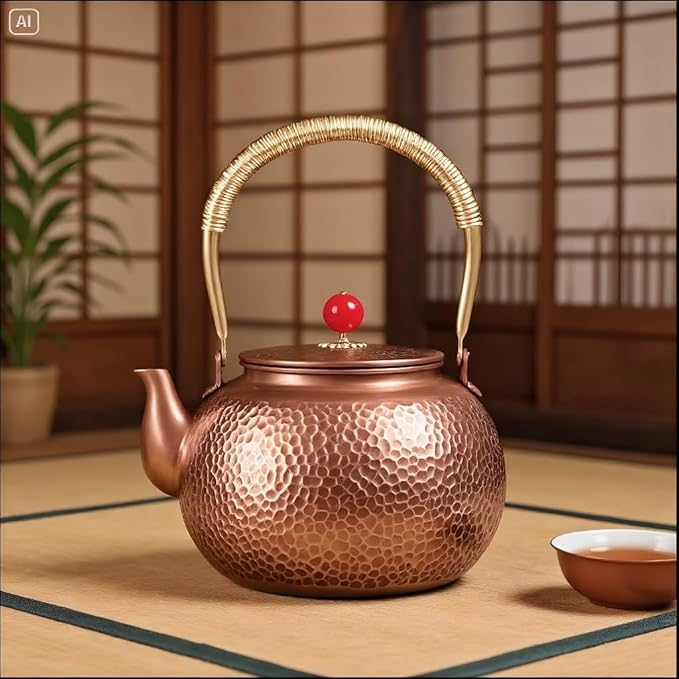 Copper Tea Kettle, 1.6 Quart Stovetop - Handmade Hammered Pot with Coating-Free & Rust Resistant Design for Traditional Stovetop Use - Bloomnest