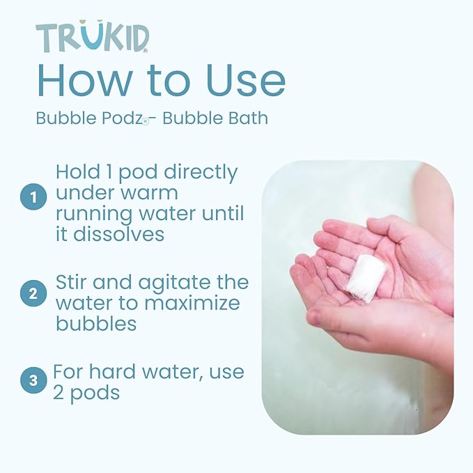 TruKid Bubble Podz Bubble Bath for Kids, Toddlers, & Babies, Tear Free Gentle & Refreshing Bath Bomb for Sensitive Skin with Natural Moisturizers, Non-Toxic, pH Balanced, Cherry Scent (60 Podz) - Bloomnest