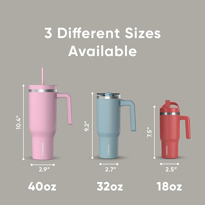 Hydrapeak Voyager 40 Oz Stainless Steel Tumbler with Handle, Insulated Water Bottle With Straw & Lid, Cupholder Friendly Reusable Travel Mug (Ivory) - Bloomnest