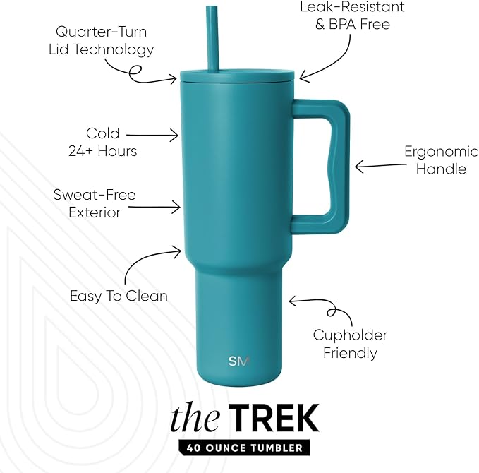 Simple Modern 40 oz Trek Tumbler with Handle and Straw Lid | Cup Holder Friendly Insulated Stainless Steel Travel Mug | Maui SimpleModern