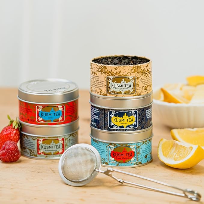 Kusmi Tea - Organic Black Tea Variety Box - Gift Idea for Men and Women - Flavoured Black Tea, Earl Grey, Ceylon - A Selection of 5 Iconic Flavors - Loose Leaf Tea - 5 Tins of 0,9 oz - Bloomnest