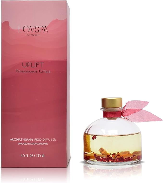 LOVSPA Reed Diffuser Set, Uplift Pomegranate Citrus Scented Oil Diffuser with Sticks, Home Fragrance Accessories for Bathroom Shelf Decor, Aroma Diffusers for Home or Office Desk, USA Made