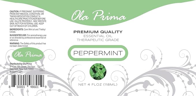 Ola Prima Peppermint Essential Oil for Hair, Skin, Diffuser – 4oz (118ml) Glass Bottle with Dropper - Bloomnest