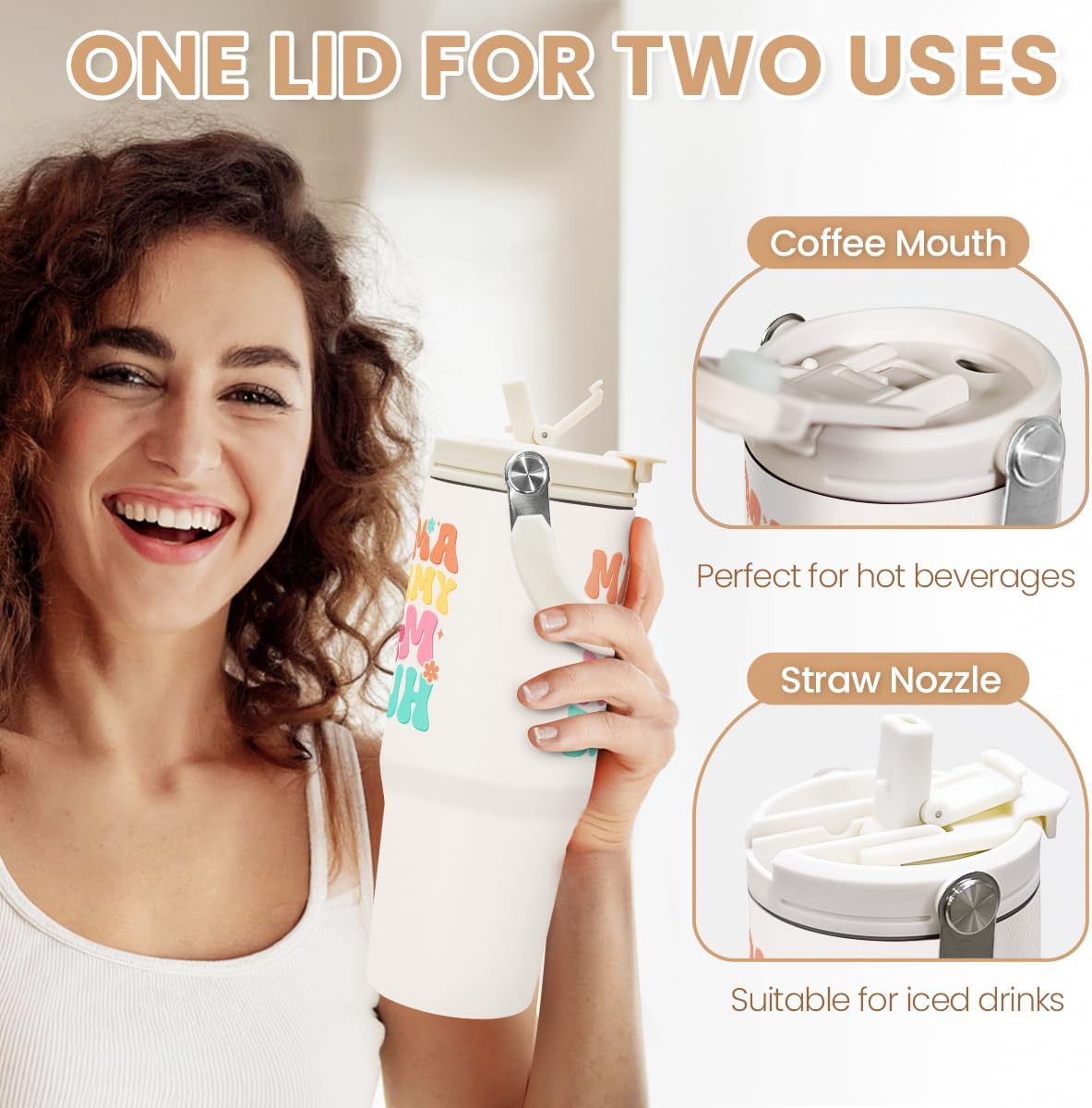 SANDJEST Funny Mom Tumbler 30oz, Mama Bruh Stainless Steel Insulated Coffee Travel Mug with Handle & Flip Straw Lid, Mom Gifts for Christmas Birthday Mothers Day Valentines