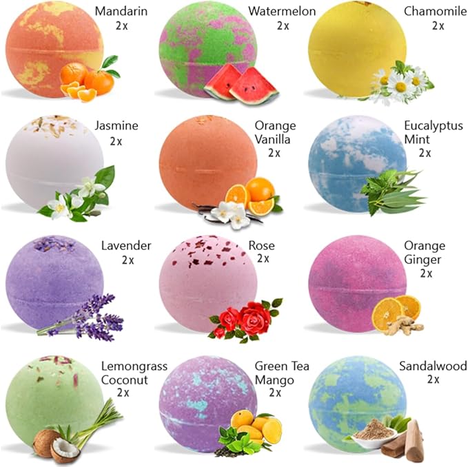 Bath Bombs for Women Gift Set - 24 Natural & Organic Bath Bombs with Essential Oils & Moisturizing Shea Butter, Spa Selfcare Gift, Stocking Stuffers, Christmas Gifts for Her, Women, Kids, Teen Girls - Bloomnest