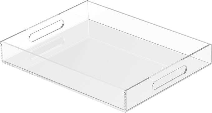 Acrylic Tray 14x11 with Cut Handles - Spill Proof Decorative Tray is an Ideal Countertop Organizer for Living Rooms, Ottoman Coffee Tables, Offices, Kitchens & Serving Guests - Bloomnest