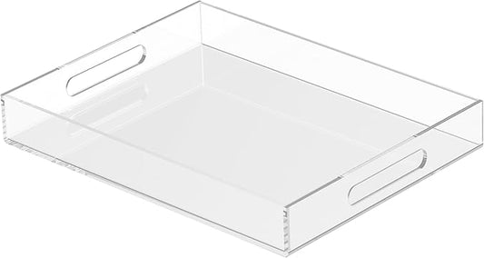 Acrylic Tray 14x11 with Cut Handles - Spill Proof Decorative Tray is an Ideal Countertop Organizer for Living Rooms, Ottoman Coffee Tables, Offices, Kitchens & Serving Guests - Bloomnest