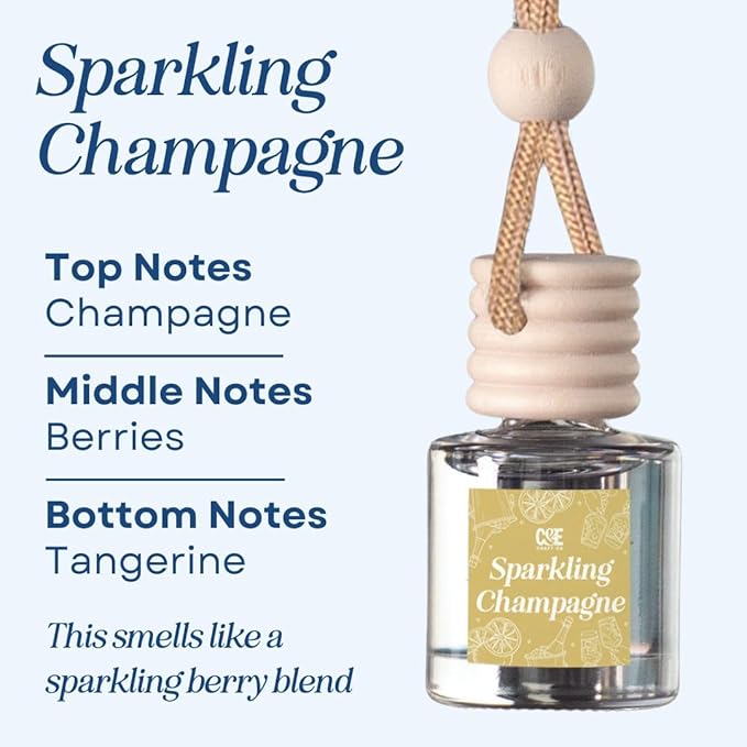 C&E Craft Co Hanging Car Air Freshener Diffuser 2 Pack, Long Lasting Fragrance Oil Car Freshener, Glass Bottle Auto Air Freshener, Made in USA (Sparkling Champagne) - Bloomnest