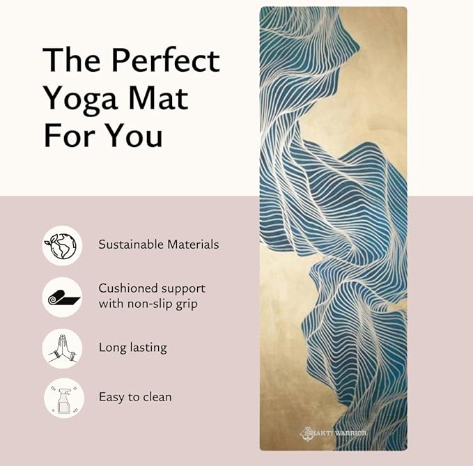Shakti Warrior Suede yoga mat - Premium Printed Natural Eco-friendly Non-Slip Mat Great for Hot Yoga, Pilates, Workouts (72 inch x 24 inch x 3mm thick) - Bloomnest