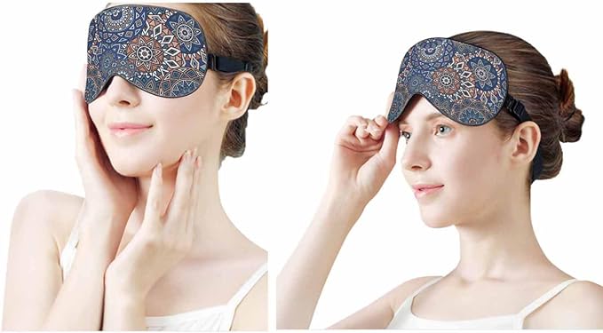 Ethnic Floral Motives Sleep Eye Mask Mandala Stylized Boho Chic Summer Fashion Men Women Sleep Mask with Adjustable Strap Eye Cover Eye Shade for Travel, Nap,Meditation - Bloomnest