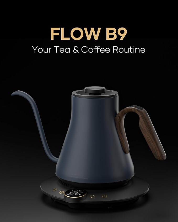 Cocinare FLOW B9 Gooseneck Electric Kettle, Precise Temperature Control for Pour-Over Coffee & Tea Brewing, Stainless Steel Interior, Rapid Heating for Boiling Water 1500W/0.9L (Picasso Blue) - Bloomnest