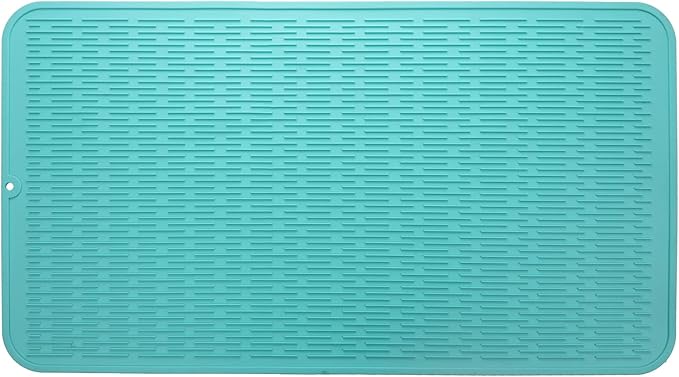 Silicone Dish Drying Mat for Multiple Usage,Easy clean,Eco-friendly,Heat-resistant Silicone Mat for Kitchen Counter or Sink,Refrigerator or Drawer Liner Mint 4XL 32 inches x 18 inches - Bloomnest