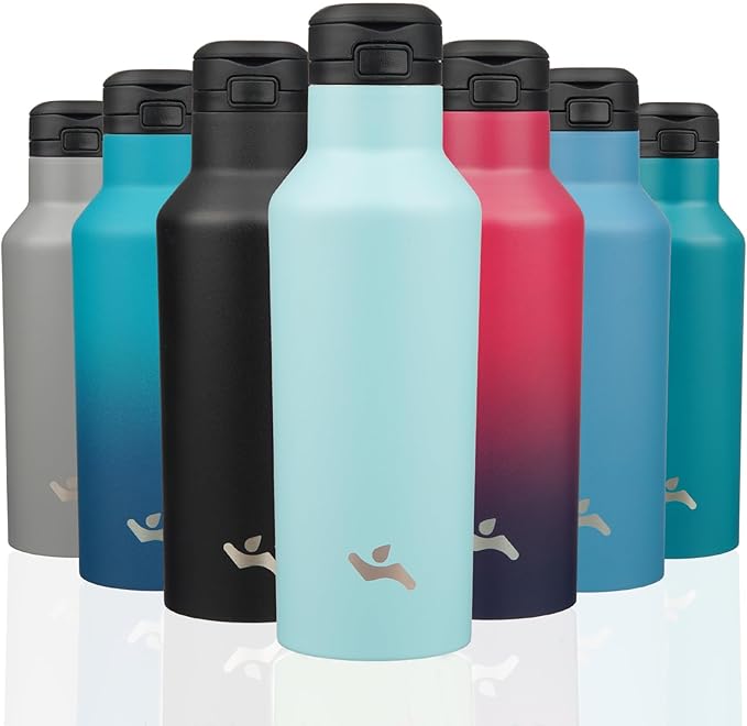 Insulated Water Bottle with Straw,17 OZ Double Wall Vacuum Stainless Steel Water Flask with 2 Lids,Turquoise - Bloomnest