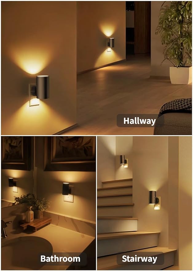 LED Night Light Plug in, Night Lights Plug into Wall Dusk to Dawn Sensor,5-300LM Adjustable Brightness, 2700K,Dimmable Night Lights for Kitchen,Hallway Bedroom,Stairway,2 Pack - Bloomnest