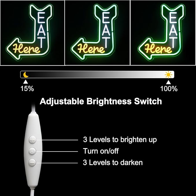 Eat Here Neon Sign Kitchen Neon Signs for Wall Decor with Arrow Guidance Green Orange White Eat Dimmable LED Sign Diner Neon Signs for Wall Bar Restaurant Kitchen Man Cave Decor - Bloomnest