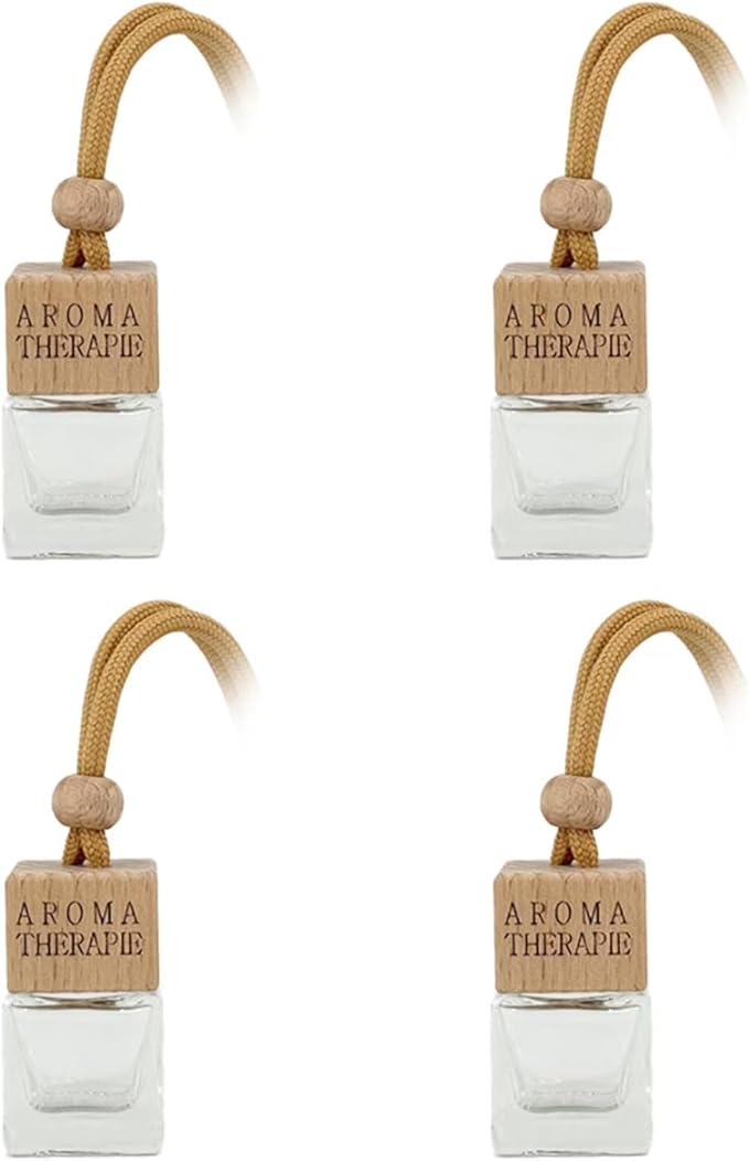 4-Pack Refillable Car Air Freshener Hanging Diffuser Empty Glass Bottle with Wooden Cap & Reed Sticks Essential Oil Aromatherapy Pendant Drift Car Fresheners for Women Men-Car Accessories - Bloomnest