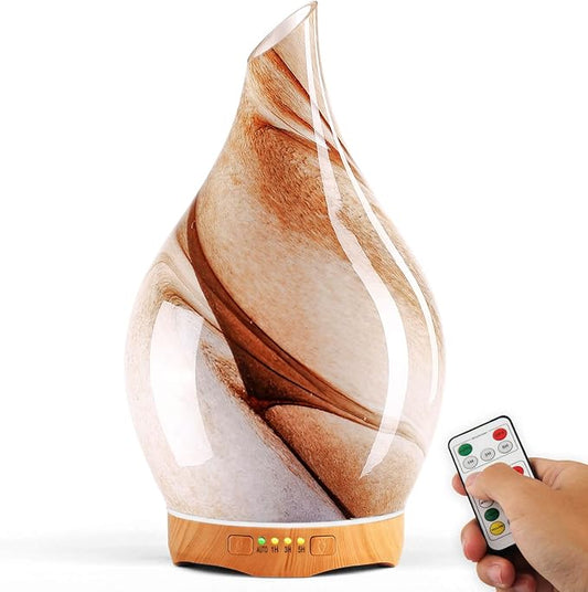 Porseme 280ml Essential Oil Diffuser Glass Color Changing Aroma Air Diffusers Aromatherapy Ultrasonic Cool Mist Humidifier with Remote Control 7 Running Hours Waterless Auto-Off (Desert) - Bloomnest
