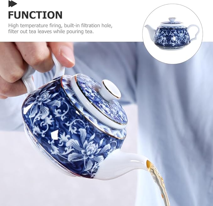 Blue and White Porcelain Teapot, Tea Kettle Teapot, Ceramic Chinese, Household, Ceramic Tea Pitcher, Vintage, Portable, Desktop Decor - Bloomnest