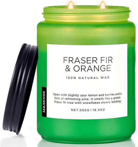 M&SENSE Fir & Orange Large Candle for Home Scented 19.4oz 110 Hour Clean Non Toxic Long Lasting Organic Natural Soy Wax Highly Scented Holiday Candle Gifts for Home Decor - Bloomnest