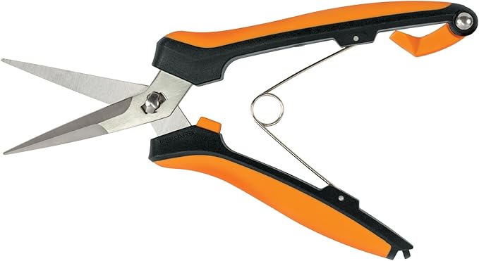 Fiskars Curved Micro-Tip Pruning Snips - 6" Garden Shears with Sheath and SoftGrip Handle - Yard and Garden Tools - Orange/Black - Bloomnest