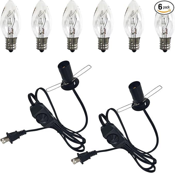 Salt Lamp Cord with 6 Pcs 15W Bulbs 5 Feet Long Replacement for Himalayan Salt Lamp Salt Rock Lamp String Light with Dimmable Switch and Butterfly Clip Power Cord