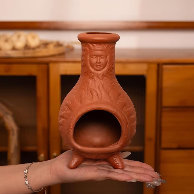 Handcrafted Terracotta Palo Santo Holder with Sun Face Design - Mini Chiminea Incense Burner for Sage & Copal - Thoughtful Gifts for Meditation, Yoga, Aromatherapy - Bloomnest